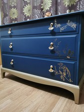 Vintage Stag Minstrel Chest of Drawers Hague Blue/Gold Sideboard Dresser Unit 