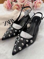 ZARA STUDDED KITTEN HEEL POINTED TOE SLING BACK SHOES UK 4 37 US 6 REF 1214/510