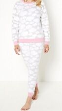 New Womens Cloud Print Fleece Twosie Pyjama Set Grey 
