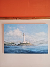 Oil on canvas of a Scottish lighthouse - large & unframed - 51 x 76cm - signed