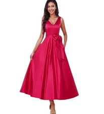 Miss Veil Red Satin Tea Length