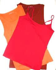 Next Essentials 3 x Vests red dark brown orange stretch cami tops Size 8 New