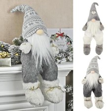 Christmas Gonk Shelf Decoration Grey White Fabric Sitting Figure Weighted 55cm
