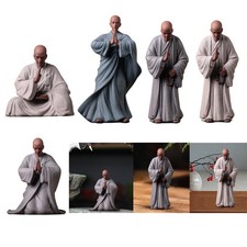 Ceramic Clay Buddhist Monk Figure Sculpture Desktop Ornament Outdoor Garden