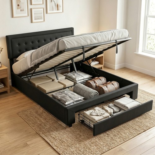 Leather king size bed frame - bed,