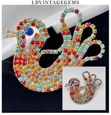 Vintage Jewellery Multi-Coloured Crystal Duck Brooch Pin