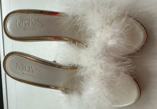 Mrvs white feather trim mule - white,