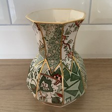 Mason Ironstone Patchwork Applique Green Vase. 16cm High 