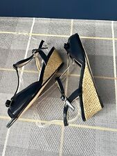 Debenhams Sandals Uk 4 Women’s Navy Blue Sling back 2” Low Wedge T Bar Shoes