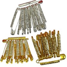 6 x Gold Silver  Diamante Sparkly Safety Pins for Saree’s, Lengha Choli Hijabs