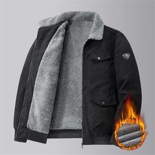 Men’s Corduroy Fleece-Lined Jacket – Winter Thick Windproof Business Coat