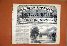 Original Old Antique Print Prince Wales Model Ship Frigate Trees Bridge 1851