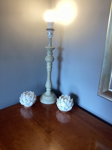 Distressed grey wooden turned - wooden,