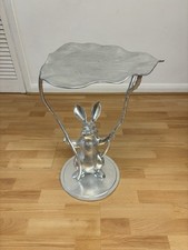 Stunning Unique Aluminium Side Table With Leaf Shaped Top & Bunny Rabbit Design