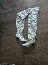 Topshop @ ASOS silver boots ‘Boxer’ leather cone mid heel UK 6 EU 39 sold out