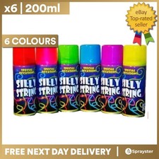 6 Cans Silly Crazy String Spray Streamer Purple Blue Green Yellow Pink Red 200ml