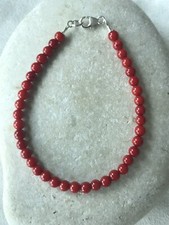 Red coral round beads - 4,