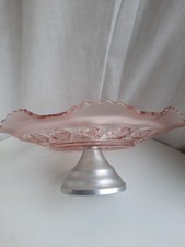 Vintage Pink Glass Cake Stand