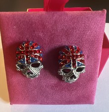 BUTLER & WILSON Skull Union Jack Earrings Signed Boxed