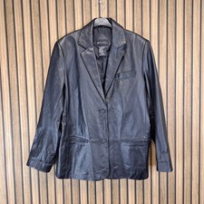 Beth Terrell Leather Jacket Blazer Mens Large Black