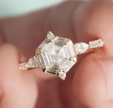 Art Deco Style Lab Created Diamond Halo 14k White Gold FN Engagement Women Ring