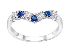 Sterling Silver Simulated Blue Sapphire & CZ Wishbone Eternity Ring sizes J - U
