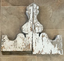 TWO Wooden Corbels Antique Architectural Salvage Bracket Chippy White 19 In