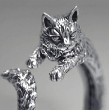 Adjustable Silver Cat Ring Cute Animal Lovers Jewellery Gift For Women For Her