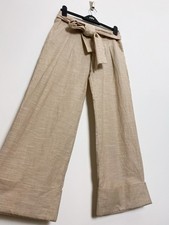 Sara Berman Beige White Linen Blend Belted Trousers Wide Leg Size Small Pockets