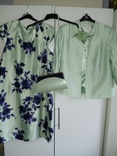 Ladies Jacques Vert Mint Floral Dress And Jacket With Matching Bag Size 18