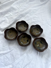 Set of 5 Bizen Ware Rustic Brown Clay Small Bean Pots/Bowls