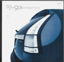 Saab 9-3 SportWagon Specifications 2005 UK Market Foldout Brochure 