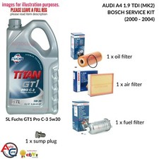 AUDI A4 1.9 TDI 00-04 BOSCH SERVICE KIT (MK2) DIESEL 5L FUCHS + OIL AIR FUEL