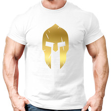 Spartan Gold Helmet Gym T-Shirt Mens Gym Clothing Workout Training Bodybuilding