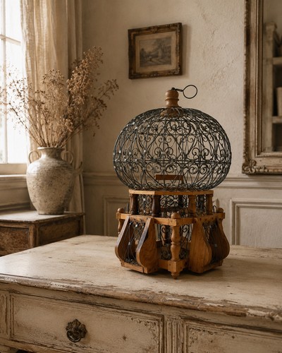 Vintage round balloon top bird - round,