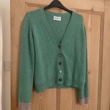 Brora Fine Cashmere Green Cardigan V-Neck Size 4-6