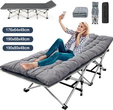 Single Folding Bed Camping Travel Heavy Duty Adult Lightweight With Mattress UK