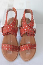 Hush Women's Studded Cross Gladiator  Sandals In Rust Red Suede Size 37 ( UK 4)