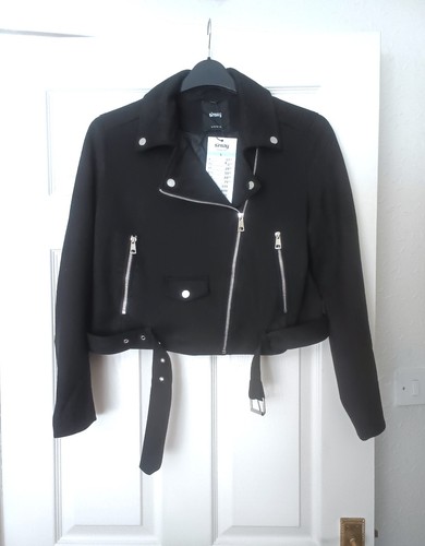 Ladies black zip - biker, style