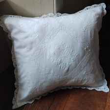 Embroidered/crocheted vintage white cotton cushion cover/ bed pillow inner inc