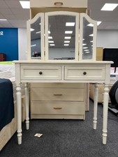White Dressing Table with Tri-Fold Mirror – Shabby Chic – 90cm Wide - CS BD6