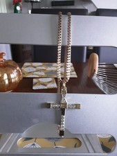 Large Silvertone & Diamante Jointed Cross Pendant Necklace. Boxed Gift Idea