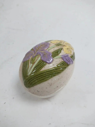 Ceramic floral egg trinket box - ceramic,