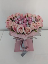 Chocolate Bouquet Heart Pink S&C Lindt Silk Flowers  - Gift Hamper 