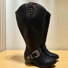 Torrid 11WW Extra Wide Calf Wide Width Black Western Faux Leather Knee Boots New