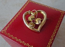 ANTIQUE EDWARDIAN GOLD WITCHES HEART BROOCH PIN with Garnet WITCH'S HEART BROOCH