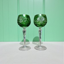 2 x Nachtmann Style Crystal Wine Glass - Emerald Green Overlay 19cm Height