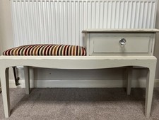 Vintage Shabby Chic Telephone Table with Spacious Drawer and Upholstered Seat.