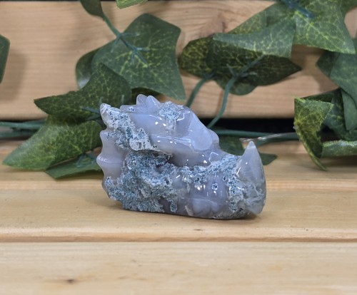 Moss agate carved dragon - moss,