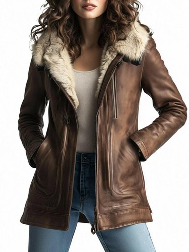 Women brown real sheepskin - brown,
